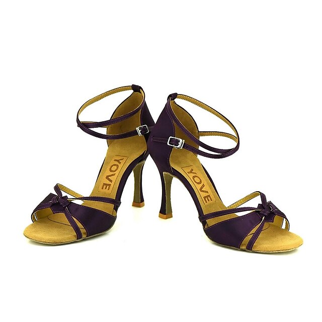  Women's Latin Shoes / Salsa Shoes Satin Sandal / Heel Buckle / Ribbon Tie Customized Heel Customizable Dance Shoes Yellow / Fuchsia / Purple / Performance / Leather / Professional