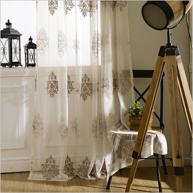  Sheer Curtains Shades Two Panels Bedroom Flower Polyester Embroidery