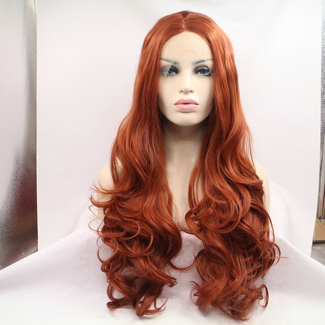  Synthetic Lace Front Wig Wavy Body Wave Lace Front Wig Long Auburn Synthetic Hair 18-26 inch Women's Natural Hairline Middle Part Red