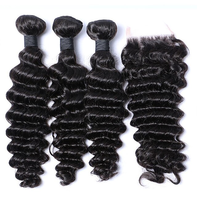  Cheveux Malaisiens Bouclé Tissage bouclé 340 g Trame cheveux avec fermeture Tissages de cheveux humains Extensions de cheveux Naturel humains