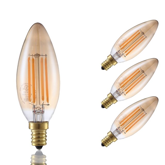  3.5W E12 LED Filament Bulbs B10 4 COB 300 lm Amber Dimmable / Decorative 120V 4 pcs