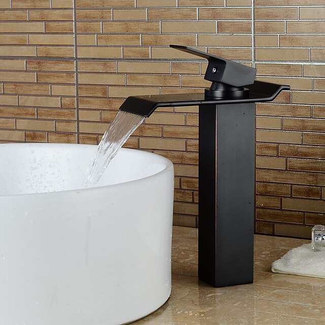  Håndvasken vandhane - Vandfald Olie-gnedet Bronze Centersat Enkelt håndtag Et HulBath Taps / Messing
