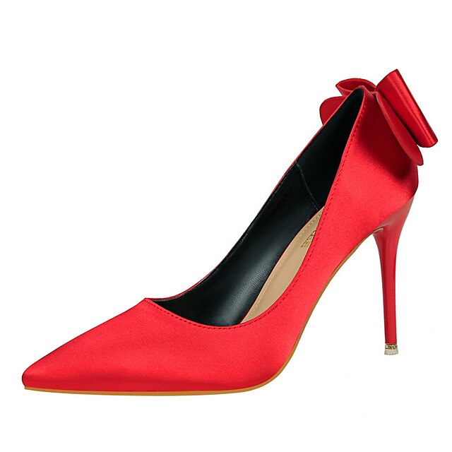  נשים נעליים משי קיץ נוחות מגפיים עקבים הליכה עקב סטילטו פפיון עבור שמלה שחור כסף אדום ורוד בורדו