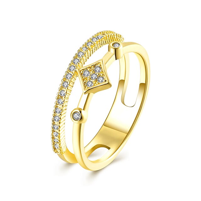  Feminino Anéis Grossos Zircônia cúbica Jóias de Luxo Europeu Moda Zircão Zircônia Cubica Cobre Imitações de Diamante Quadrado Forma