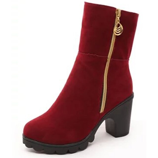  Mujer Zapatos PU Otoño Invierno Confort Botas de Combate Botas Paseo Tacón Robusto Dedo redondo Cremallera Para Casual Vestido Negro Rojo