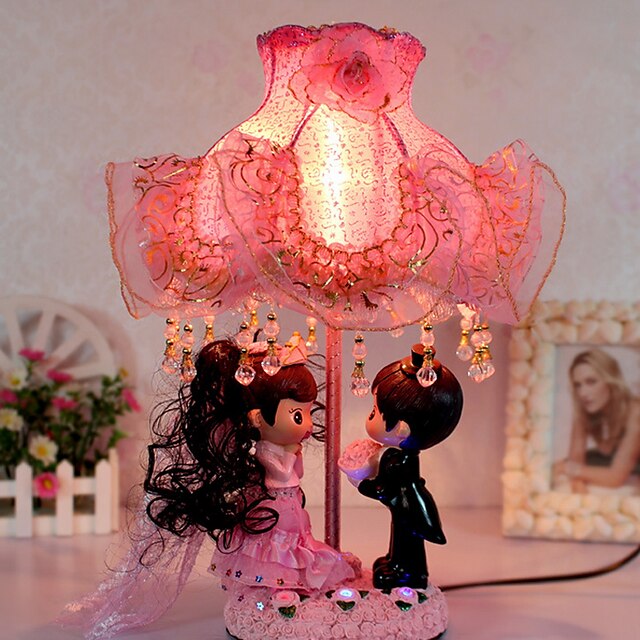 Valentine'S Day Couples Bear Children Cloth Art Of Carve Patterns Or Designs On Woodwork Rose Desk Lamp Led Light