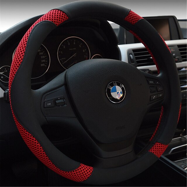  Steering Wheel Covers Leather 38cm Black / Red / Orange For universal