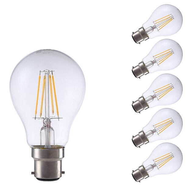  6pcs 5 W Ampoules à Filament LED 400 lm B22 A60(A19) 4 Perles LED COB Décorative Blanc Chaud 220-240 V / 6 pièces / RoHs