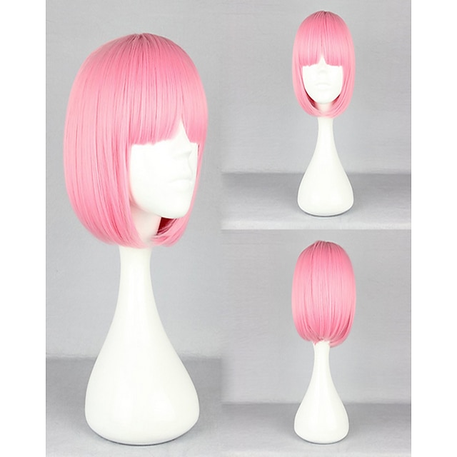 Beauty & Hair Wigs & Hair Pieces | Synthetic Wig Straight Kardashian Straight Bob With Bangs Wig Pink Synthetic Hair Womens Pink