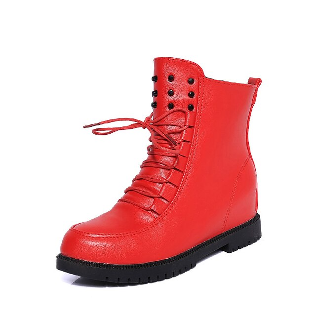  Women's Boots Flat Heel Round Toe Lace-up PU Comfort / Fashion Boots Fall / Winter Red / White / Black