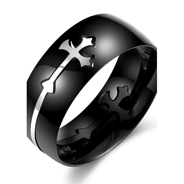  Men's Ring - Stainless Steel Cross Unique Design, Fashion 7 / 8 / 9 / 10 Black For Daily Casual Sports