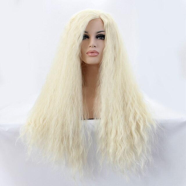  Perruque Lace Front Synthétique Droit Yaki Droite Crépu Lace Frontale Perruque Blond Long Blond Platine Cheveux Synthétiques Femme Ligne de Cheveux Naturelle Partie latérale Blond