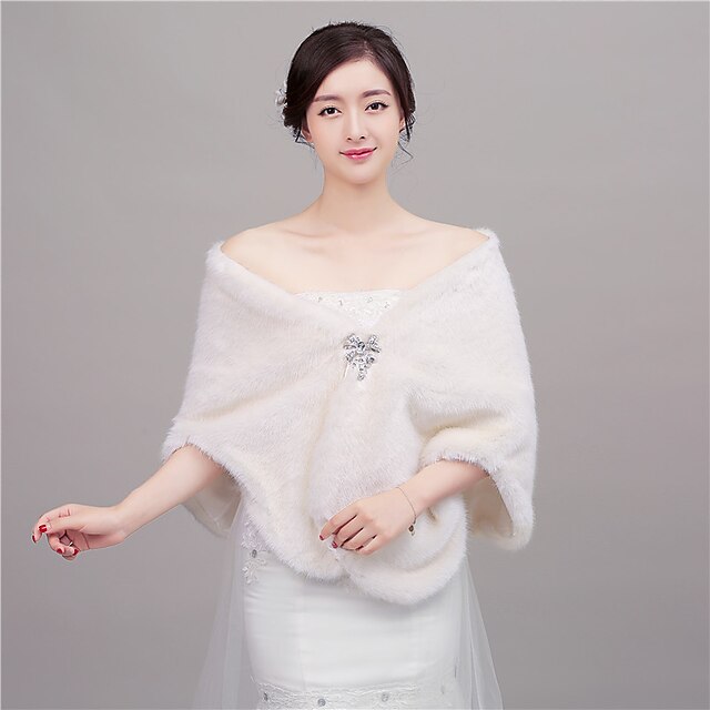  Faux Fur Wedding Party Evening Women's Wrap With Rhinestone Capes