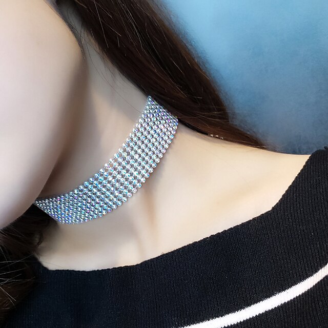  Dame Choker Halskjede Multi Layer damer Mote Europeisk Flerlag Strass Regnbue Hvit Halskjeder Smykker Til Bryllup Fest Avslappet Daglig