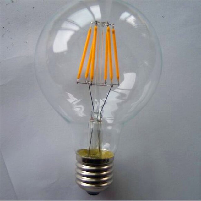  1pç 6 W Lâmpadas de Filamento de LED 500 lm E26 / E27 G125 6 Contas LED COB Decorativa Branco Quente Amarelo 220-240 V / 1 pç / RoHs