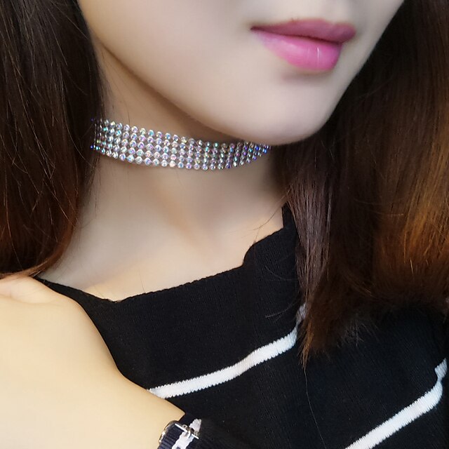  Women's Tattoo Choker Necklace Tattoo Style Fashion European Rhinestone Rainbow White Necklace Jewelry For Wedding Party Casual Daily