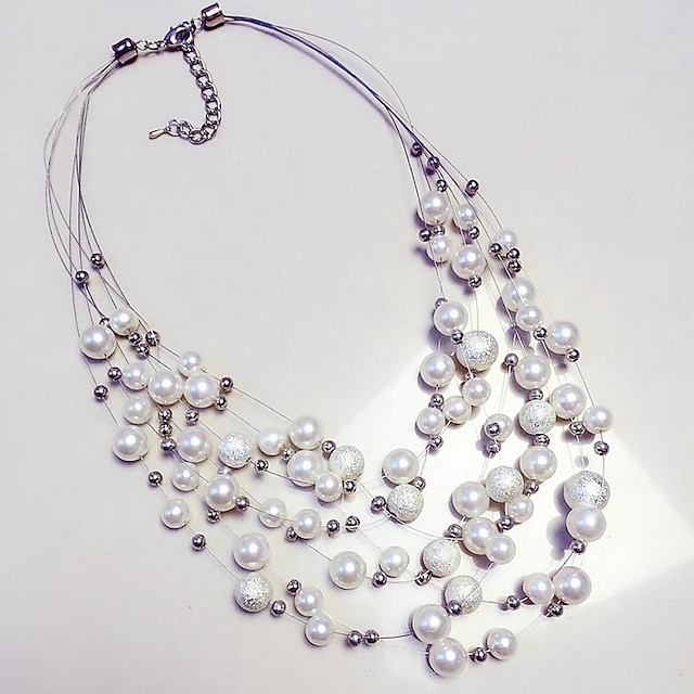  Nyilatkozat nyakláncok For Női Gyöngy Hétköznapi Napi Gyöngy Többrétegű Lebegés Fehér