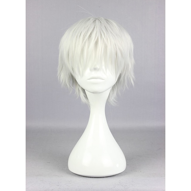  peruca sintética peruca cosplay encaracolado kardashian encaracolado com franja peruca cabelo sintético prateado curto feminino hairjoy branco