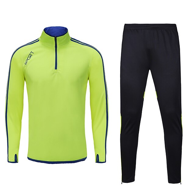  Men's Long Sleeve Running Tops Bottoms Clothing Sets/Suits Breathable Winter Sports Wear Running Cotton Slim Green Classic