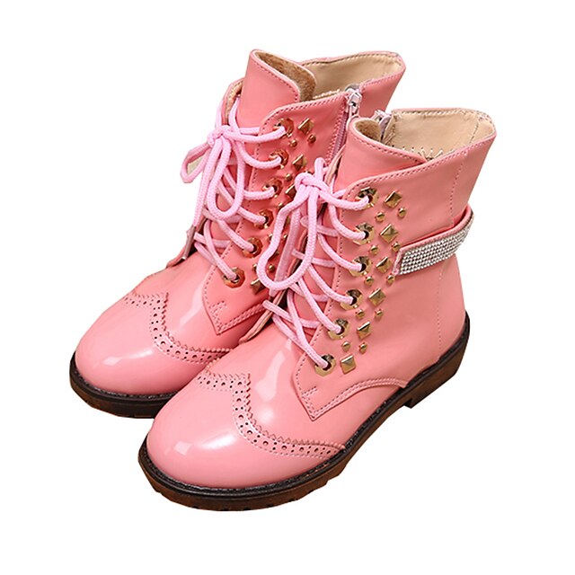  女の子 靴 ＰＵレザー 冬 コンフォートシューズ ブーツ ウォーキング リベット ジッパー 用途 カジュアル ドレスシューズ ブラック フクシャ ピンク