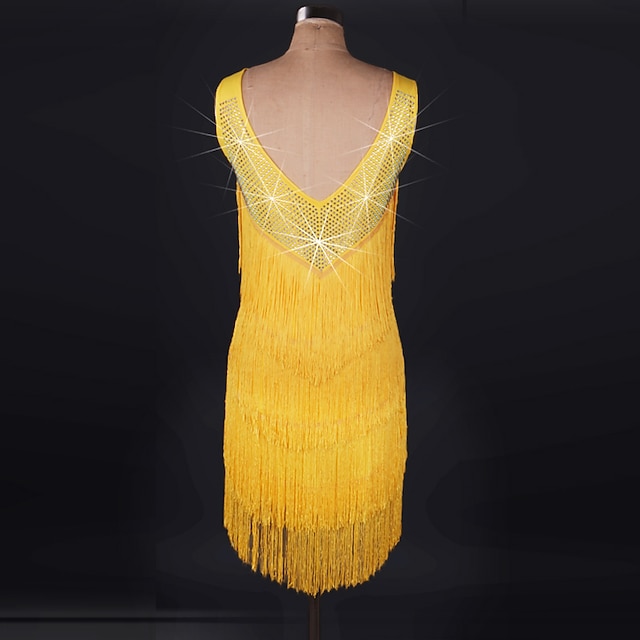 Latin Dance Dress Crystal / Rhinestone Ruffles Women‘s Performance Sleeveless Spandex Lace