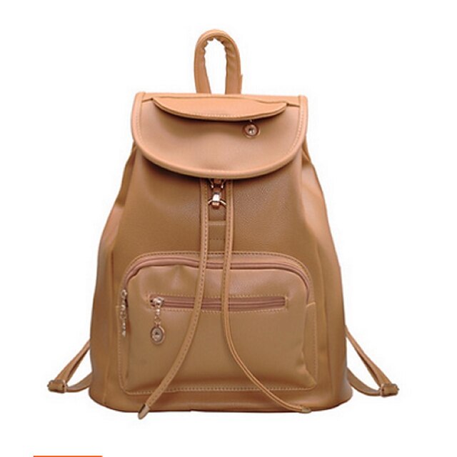  Mulher Mochila Couro Ecológico Casual Preto Fúcsia Marron Azul Khaki