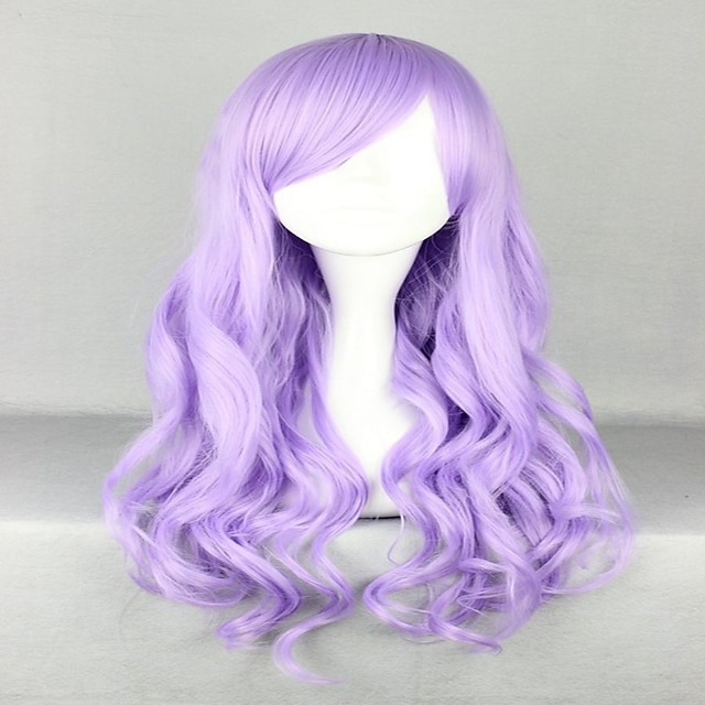  cosplay puku peruukki synteettinen peruukki cosplay peruukki aaltoileva aaltoileva otsatukka peruukki erittäin pitkä violetti synteettiset hiukset naisten sivuosa violetti hairjoy