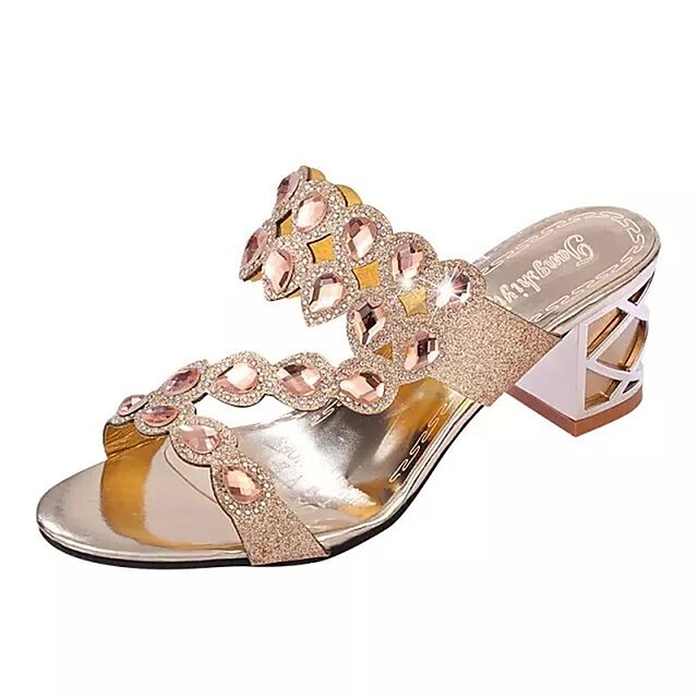  Dames Pantoffels en slippers Glitter kristal pailletten juwelen Sandalen met blokhak Kristal Blok hiel Blokhak Gepuntte Teen Comfortabel Formeel PU Zomer Gouden Zwart Marine Blauw