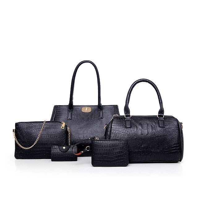  女性用 PU バッグセット バッグセット クロコダイル 5個の財布セット ブラック / ゴールデン / レッド
