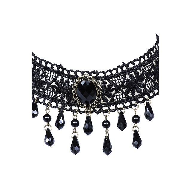  Women's Onyx Choker Necklace Statement Necklace Tassel Fringe Crossover Beads Drop Statement Ladies Personalized Tassel Synthetic Gemstones Lace Alloy Black Necklace Jewelry For Wedding Party Casual