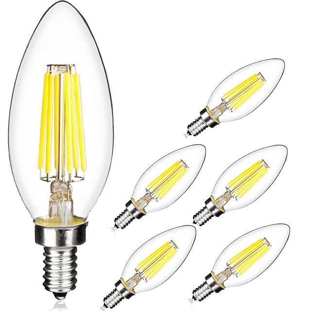  6pcs 5 W LED Filament Bulbs 560 lm E14 C35 6 LED Beads COB Warm White Cold White 220-240 V / 6 pcs / RoHS