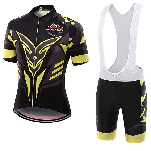  WOLFKEI Kort Erme Sykkeljersey med bib-shorts Unisex Sykkel Klessett/DresserPustende Fort Tørring Støvtett Anvendelig Komprimering