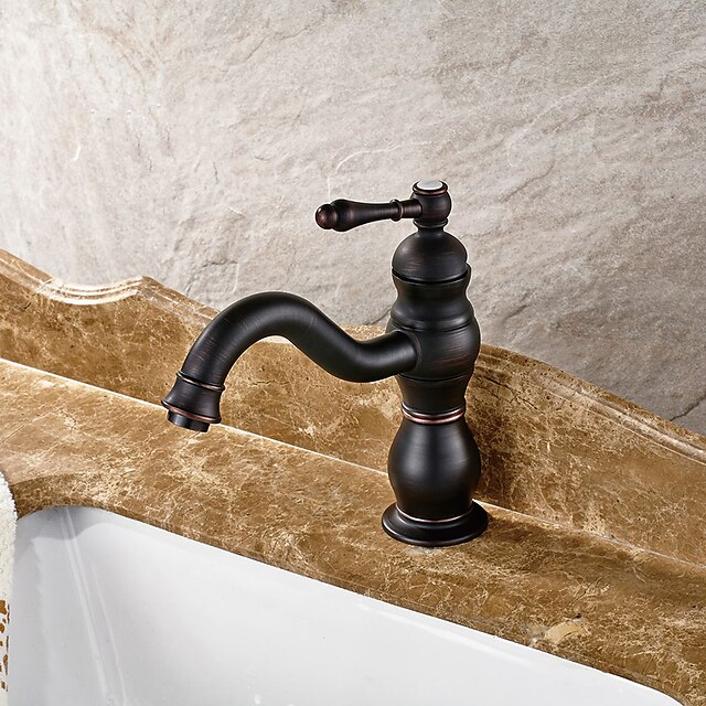  Torneira pia do banheiro - Standard Bronze Polido a Óleo Conjunto Central Monocomando e Uma AberturaBath Taps