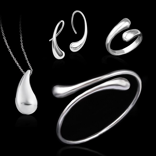 Women's Jewelry Set Chain Bracelet Drop Earrings Ladies Basic Fashion Silver Plated Earrings Jewelry Silver For Christmas Gifts Wedding Party Daily / Pendant Necklace / Open Cuff Ring / Necklace