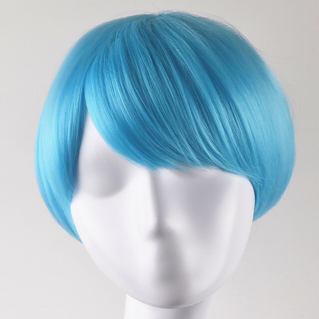  Synteettiset peruukit Suora Suora Bob-leikkaus Peruukki Lyhyt Sininen Synteettiset hiukset Naisten Sininen