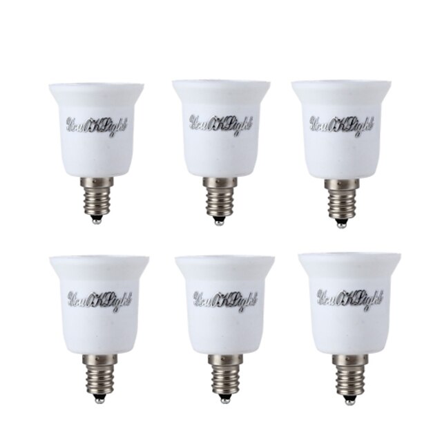  youoklight® 6pcs e14 til e27 lys lampe pære adapter omformer - sølv + hvit