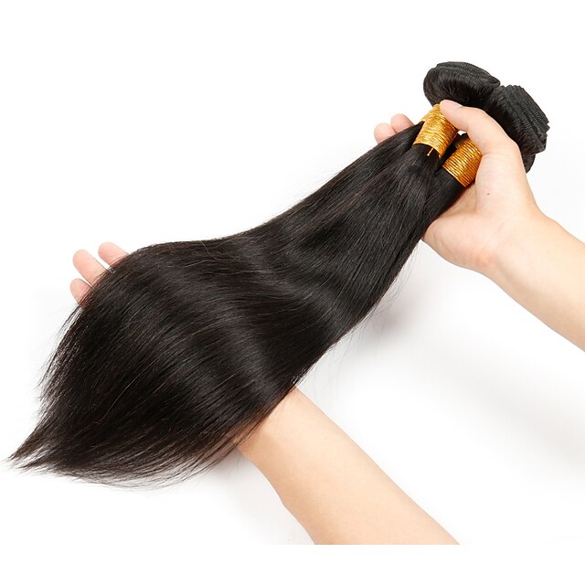  3 Bundles Hair Weaves Peruvian Hair Straight Human Hair Extensions Human Hair Natural Color Hair Weaves / Hair Bulk / 8A