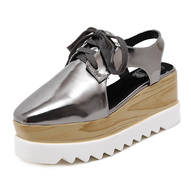  Women's PU(Polyurethane) Summer Slingback Clogs & Mules Wedge Heel Square Toe Lace-up White / Black / Silver