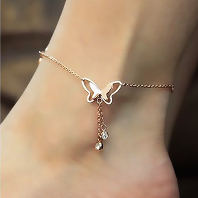  Anklet feet jewelry Ladies Luxury Fashion Women's Body Jewelry For Wedding Daily Cubic Zirconia 18K Gold Plated Rose Gold Synthetic Gemstones Butterfly Animal Golden / Titanium Steel