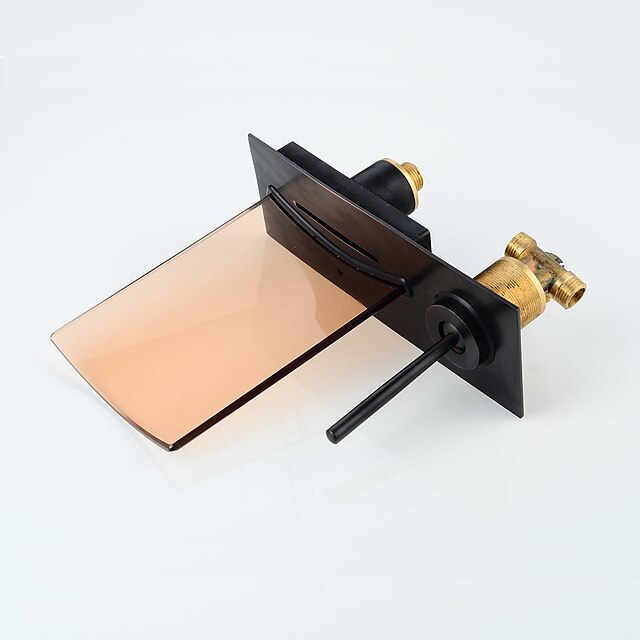  Bathroom Sink Faucet - LED / Wall Mount / Waterfall Oil-rubbed Bronze Wall Mounted Single Handle Two HolesBath Taps / Brass