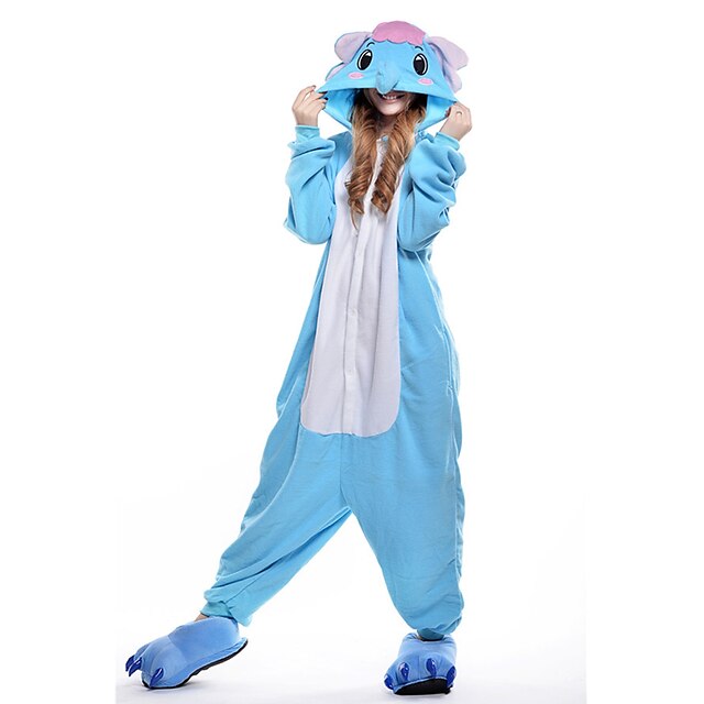  Adults' Kigurumi Pajamas Elephant Animal Onesie Pajamas Coral fleece Blue Cosplay For Men and Women Animal Sleepwear Cartoon Festival / Holiday Costumes / Leotard / Onesie / Leotard / Onesie