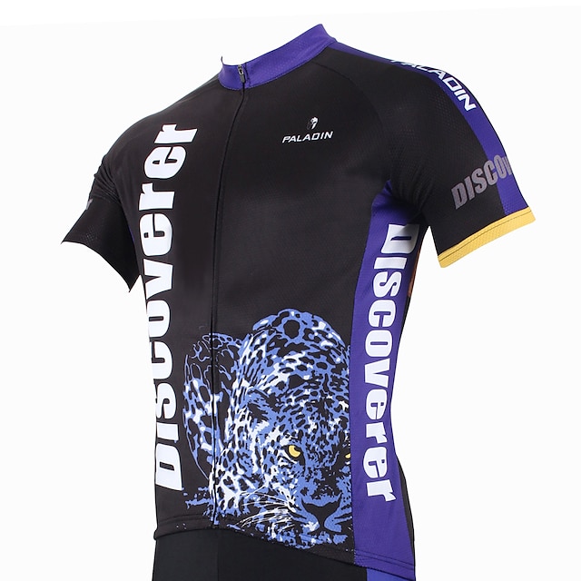  ILPALADINO Men's Short Sleeve Cycling Jersey Polyester Leopard Animal Bike Jersey Top Mountain Bike MTB Road Bike Cycling Breathable Quick Dry Ultraviolet Resistant Sports Clothing Apparel
