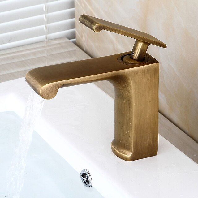  バスルームのシンクの蛇口 - プレリンス / 滝状吐水タイプ / 組み合わせ式 アンティーク銅 センターセット シングルハンドルつの穴Bath Taps