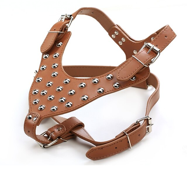  Dog Harness Adjustable / Retractable Studded Handmade Solid Colored PU Leather Black Brown Pink