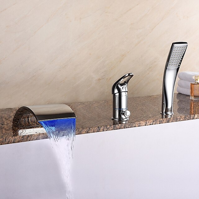  Grifo de bañera - Moderno Cromo Bañera romana Válvula Cerámica Bath Shower Mixer Taps / Latón / Sola manija Tres Agujeros