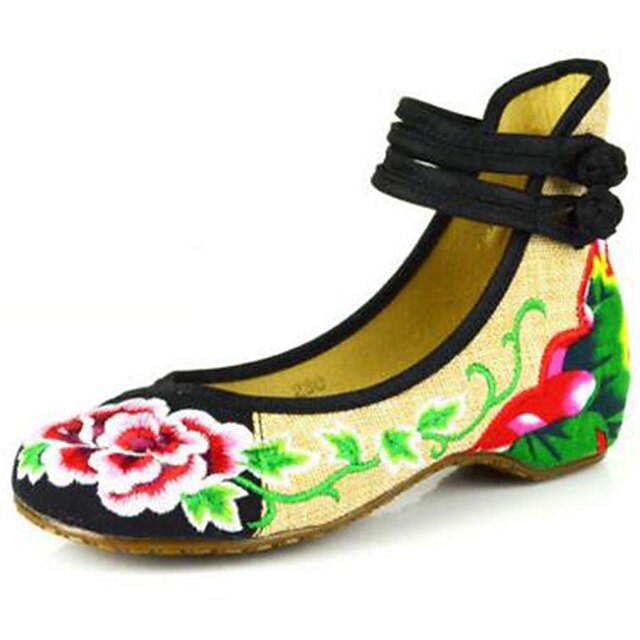 Women's Flats Spring / Summer Flat Heel Round Toe Comfort Espadrilles Outdoor Buckle / Flower Fabric Walking Shoes Black / Red / Green