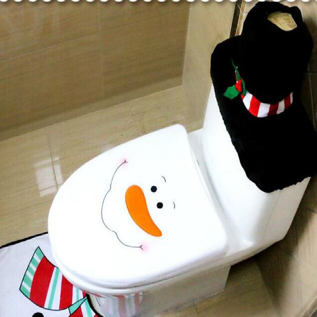  3 stk / sett santa ornament snømann toalett toalett sete teppe badematte sett christmas julen dekorasjon for hjemmet