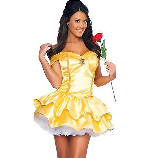  Princess Fairytale Goddess Cosplay Costume Party Costume Masquerade Adults' Women's Halloween Carnival Festival / Holiday Terylene Yellow Female Carnival Costumes Patchwork