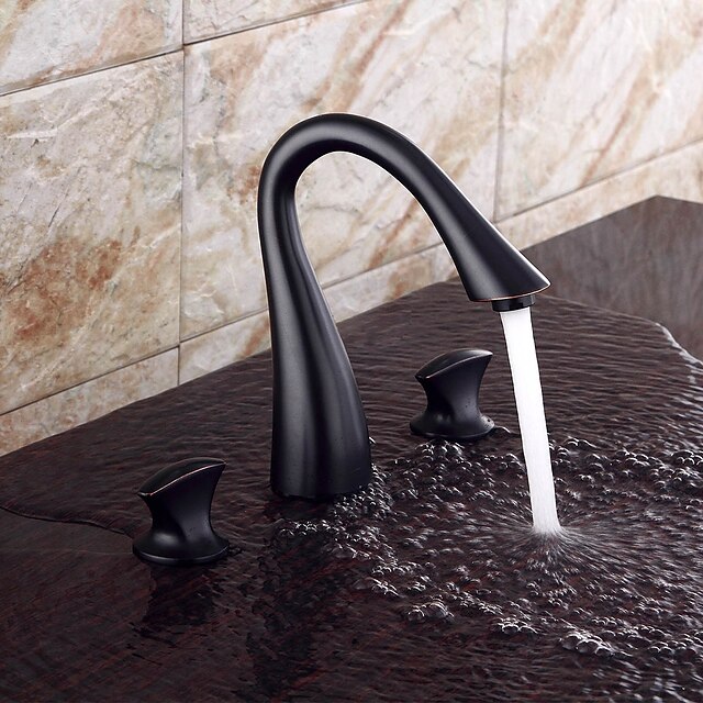  Waschbecken Wasserhahn - Verbreitete Öl-riebe Bronze 3-Loch-Armatur Zwei Griffe Drei LöcherBath Taps