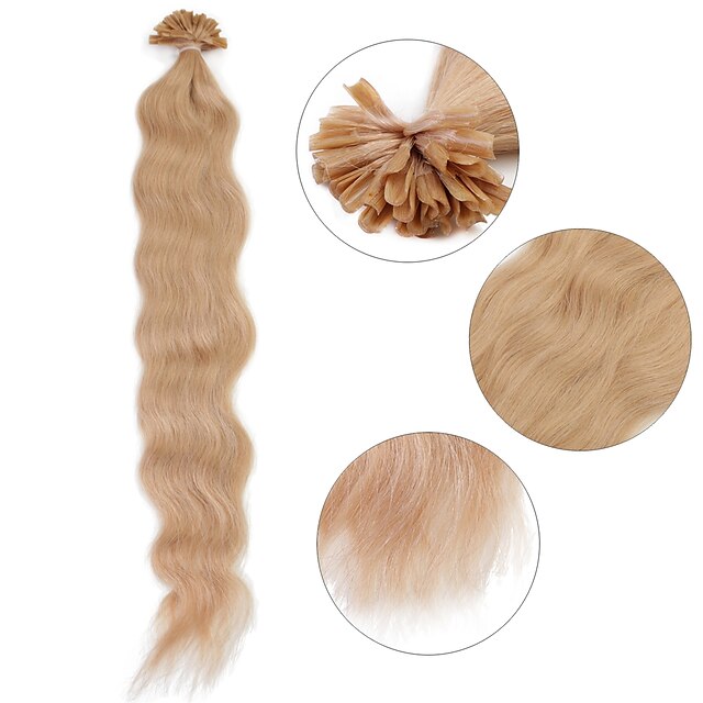  Queratina / Punta en U Extensiones de Pelo Natural Rizado Pelo Natural Extensiones Naturales Mujer Rubio oscuro